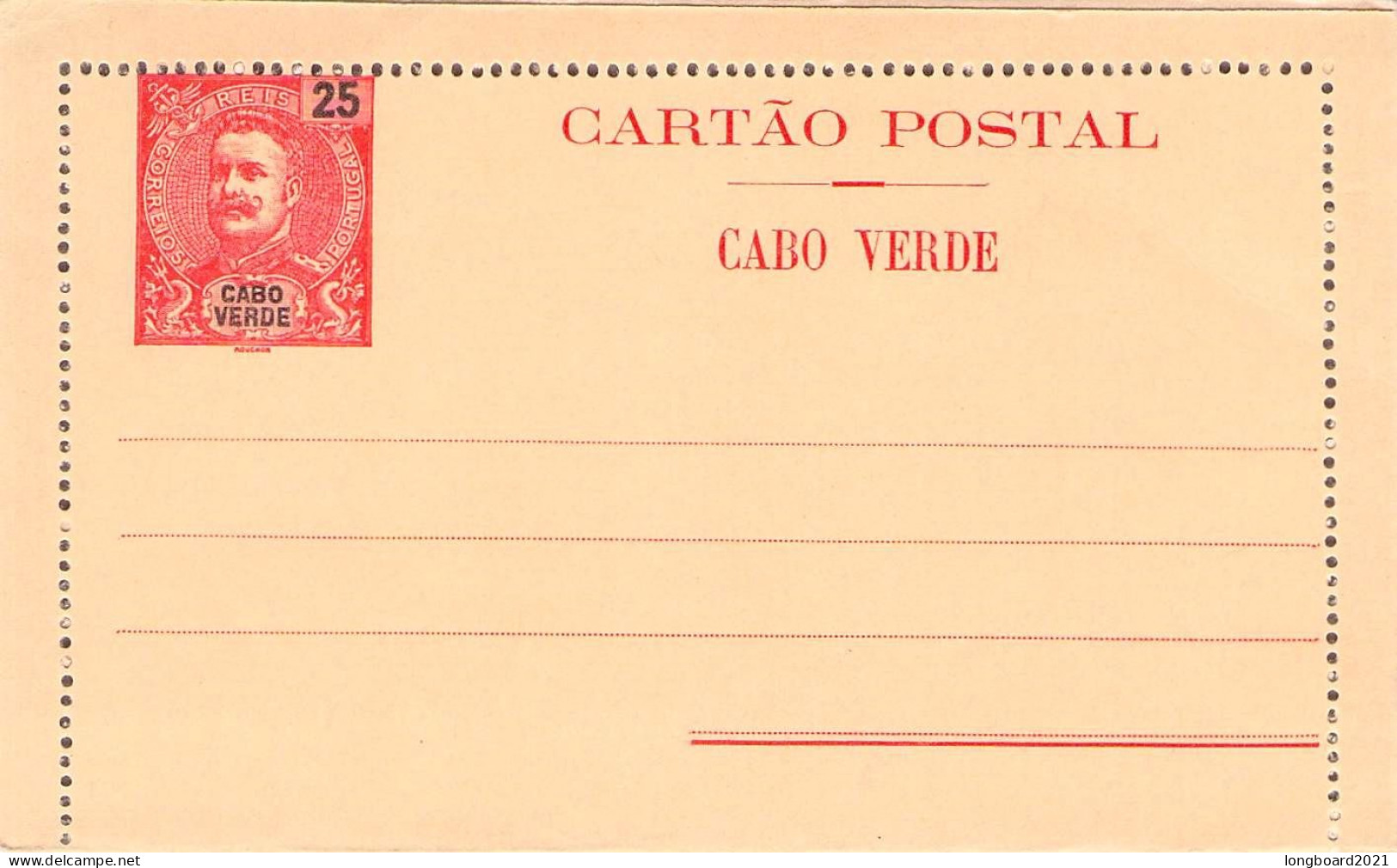 CABO VERDE - CARTAO POSTAL 25 REIS Unc / *2064 - Isola Di Capo Verde