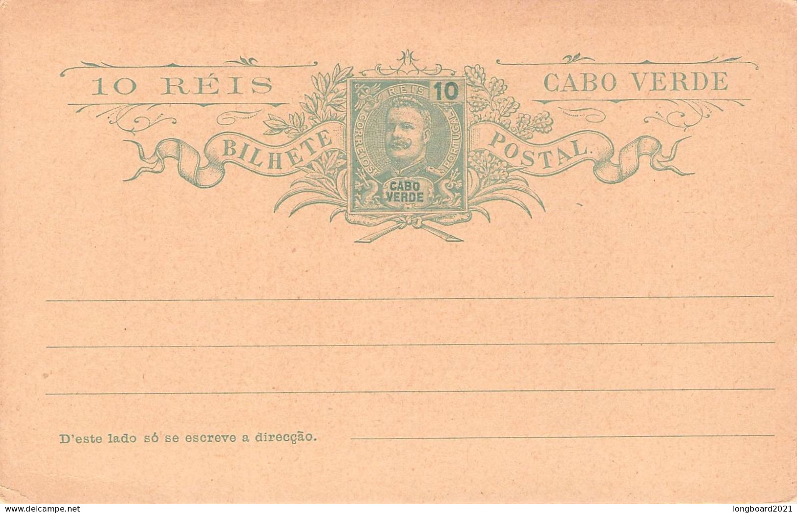 CABO VERDE - BILHETE POSTAL 10 REIS Unc / *2065 - Isola Di Capo Verde