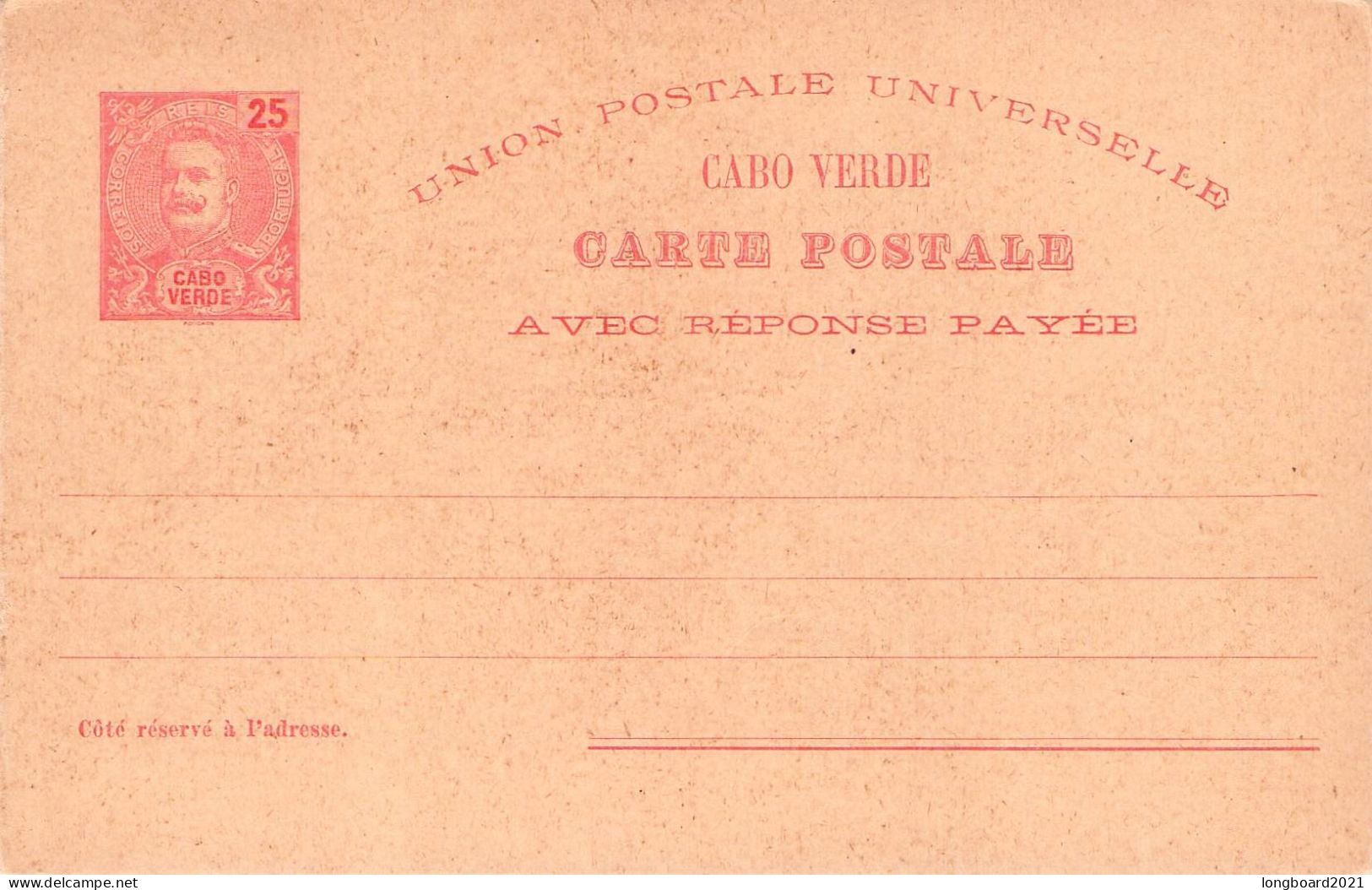 CABO VERDE - CARTE POSTALE 25/25 REIS Unc / *2066 - Isola Di Capo Verde