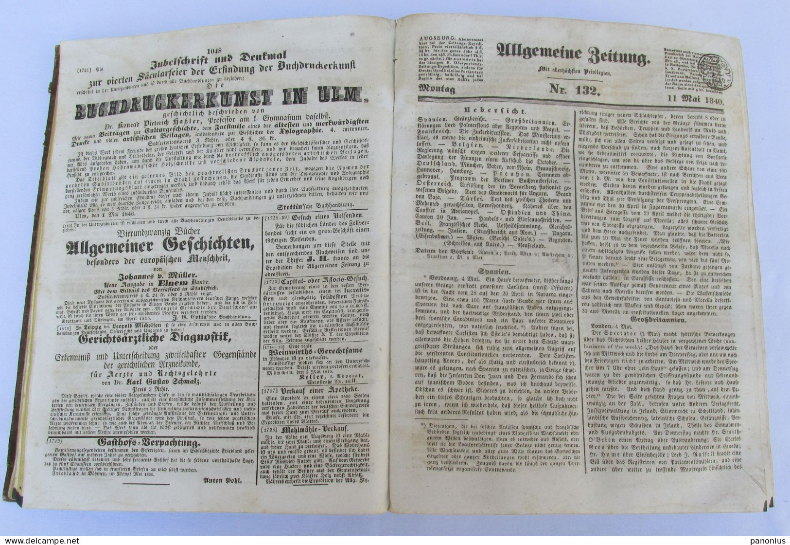 ALLGEMEINE ZEITUNG AUGSBURG GERMANY Year 1840. NEWSPAPER ( Numbers 122 - 182 ) - Other & Unclassified