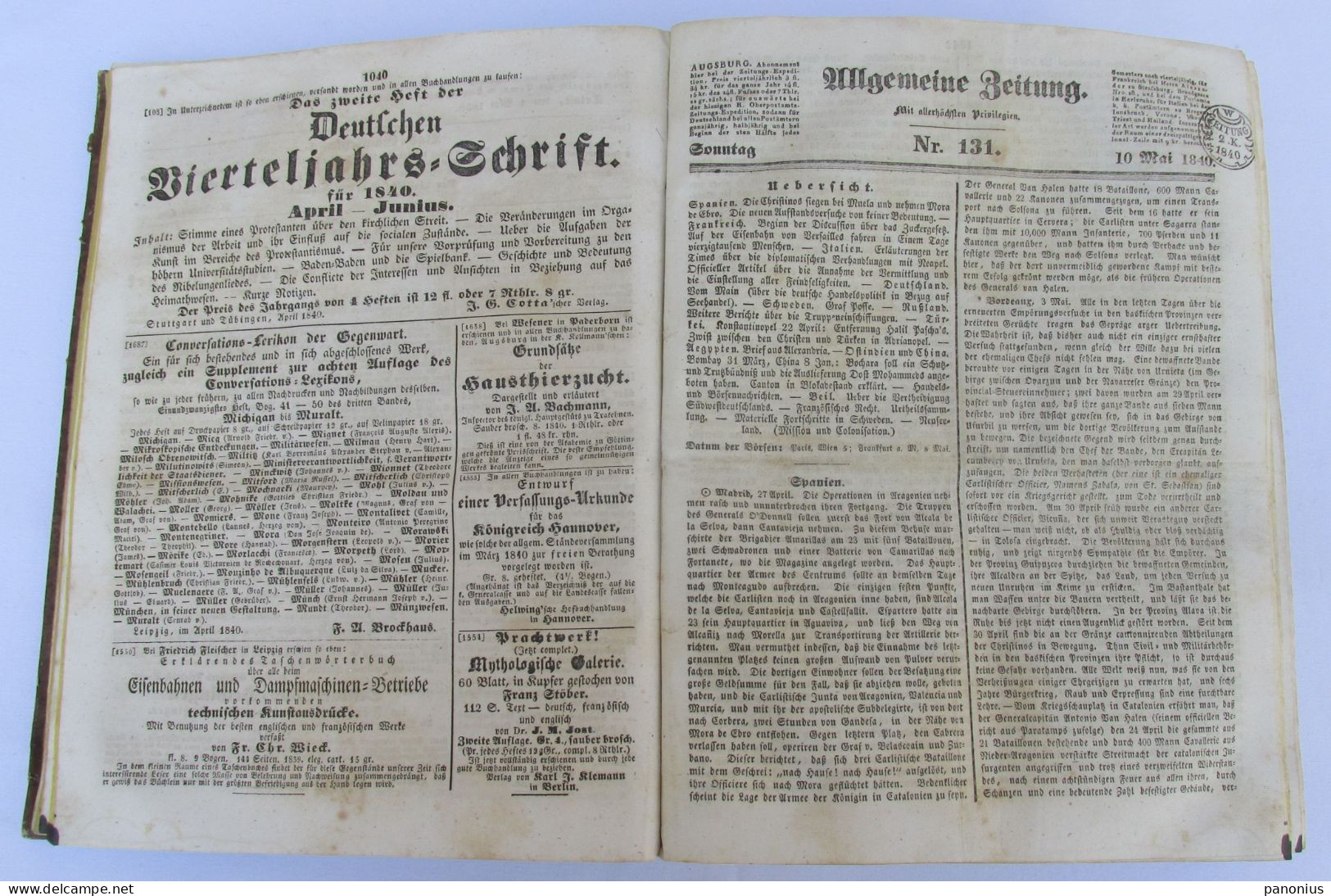 ALLGEMEINE ZEITUNG AUGSBURG GERMANY year 1840. NEWSPAPER ( numbers 122 - 182 )