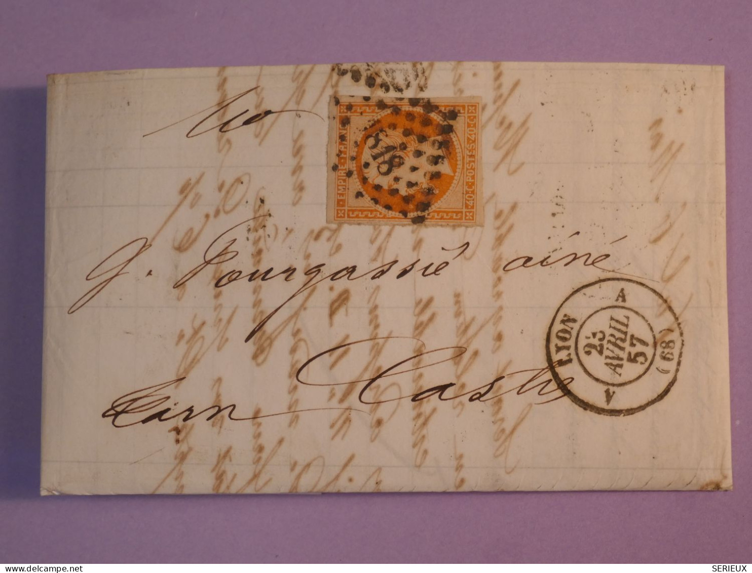 BX4  FRANCE BELLE   LETTRE  1857    LYON A CASTRES  +N°16 40C BELLES MARGES  ++ AFFRANCH. INTERESSANT +++ - 1853-1860 Napoleone III