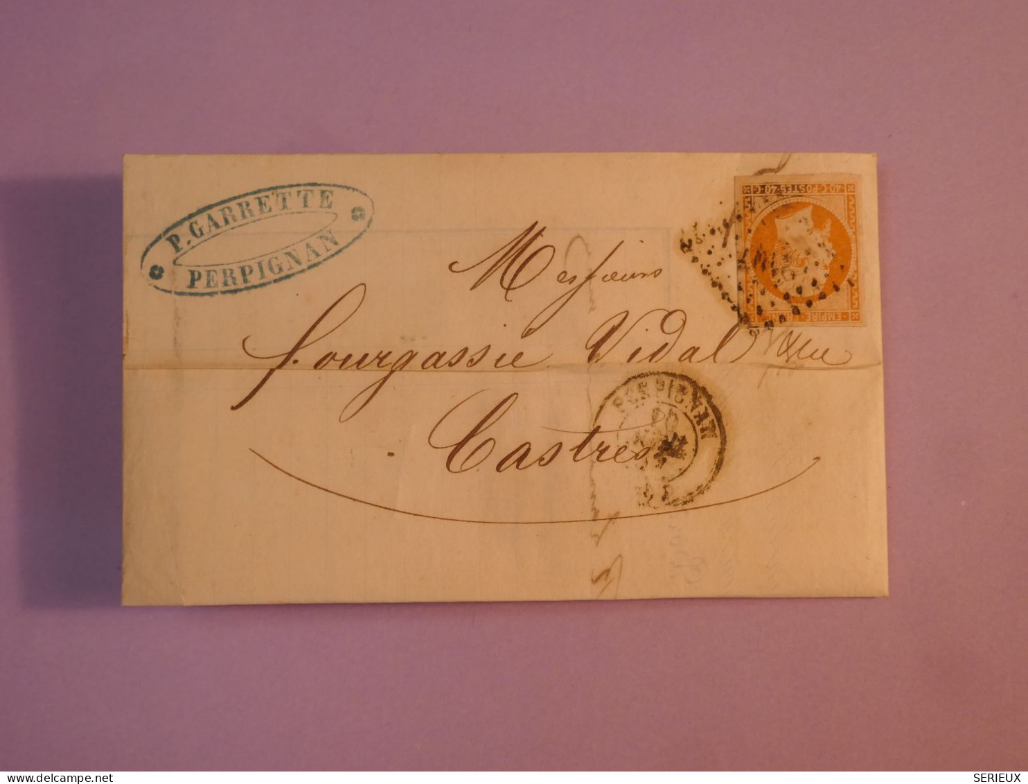 BX4  FRANCE BELLE   LETTRE  1855   PERPIGNAN  A CASTRES  +N°16 40C BELLES MARGES  ++ AFFRANCH. INTERESSANT +++ - 1853-1860 Napoleone III