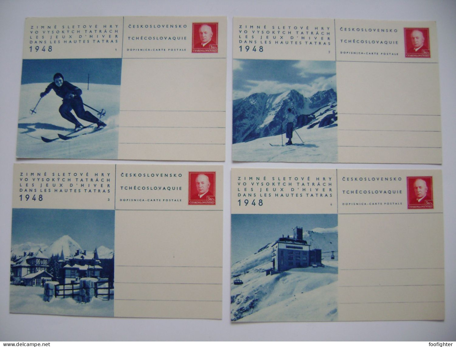 Czechoslovakia 1948 Winter Games In Tatra Mountains Series Of 8 Illustrated PC (CDV) Postal Stationery Entier Ganzsache - Postcards