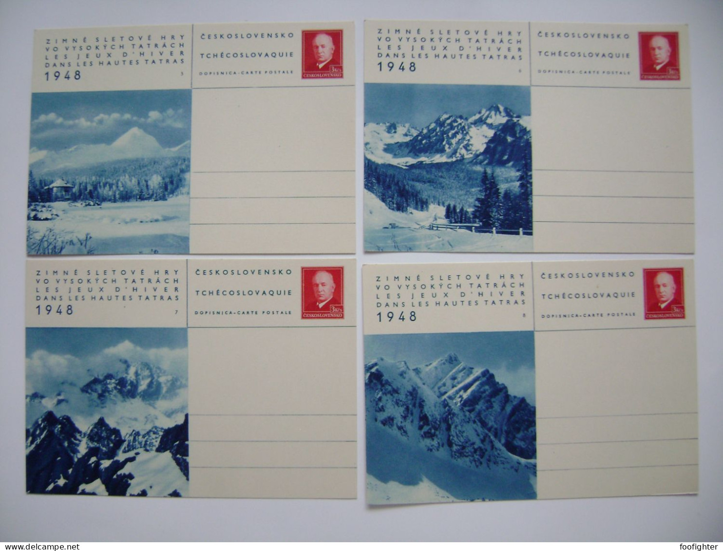 Czechoslovakia 1948 Winter Games In Tatra Mountains Series Of 8 Illustrated PC (CDV) Postal Stationery Entier Ganzsache - Postcards