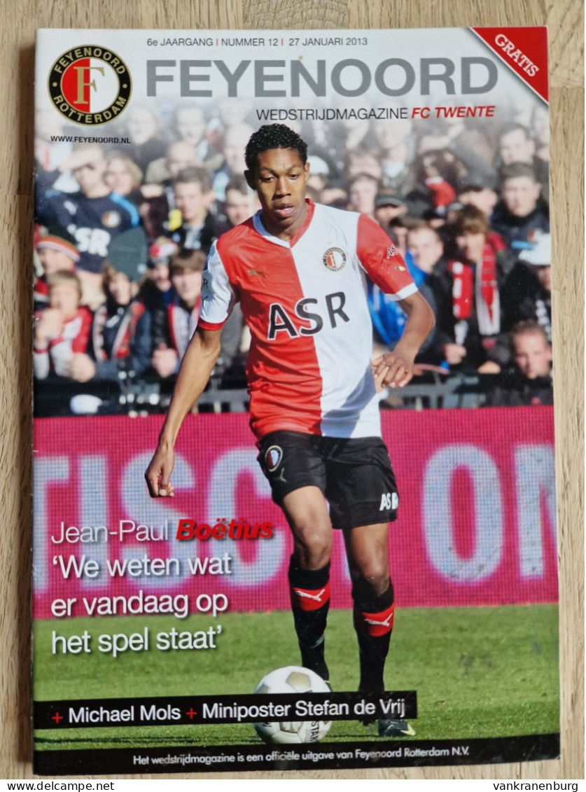 Programme Feyenoord - FC Twente - 27.1.2013 - Eredivisie - Holland - Programm - Football - Poster Stefan De Vrij - Boeken