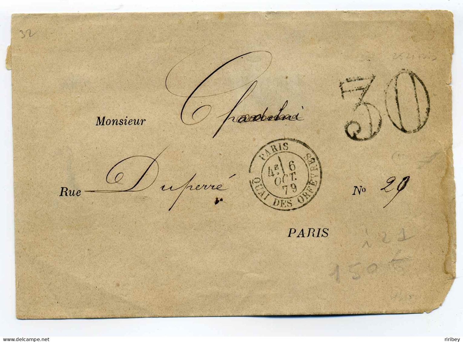 PARIS QUAI DES ORFEVRES  ( Ref Pothion 1530-32) + Taxe TDT 30c / Dept 60 Seine / 1879 / Devant De Lettre / Côte 600€ - 1877-1920: Periodo Semi Moderno