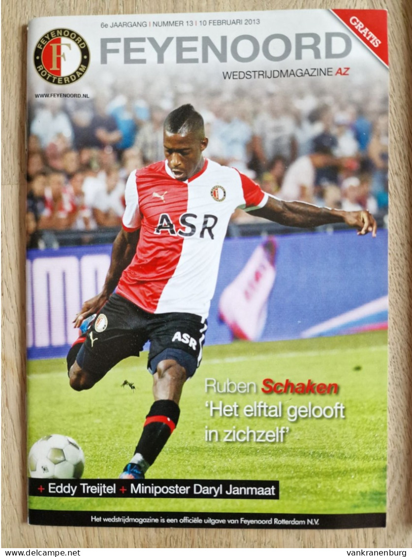 Programme Feyenoord - AZ - 10.2.2013 - Eredivisie - Holland - Programm - Football - Poster Daryl Janmaat - Boeken