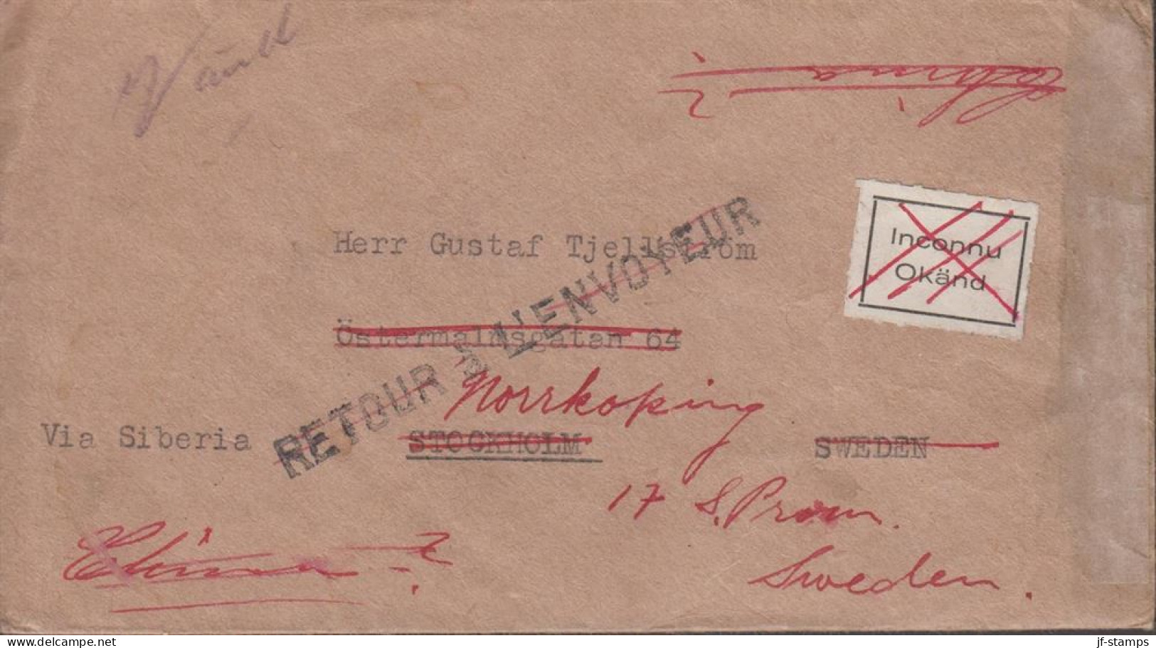 1927. JAPAN. Beautiful Small Envelope To Sweden Via Siberia With 10 Sn Nagoya,  Daimyo. Readr... (Michel 179) - JF442643 - Briefe U. Dokumente