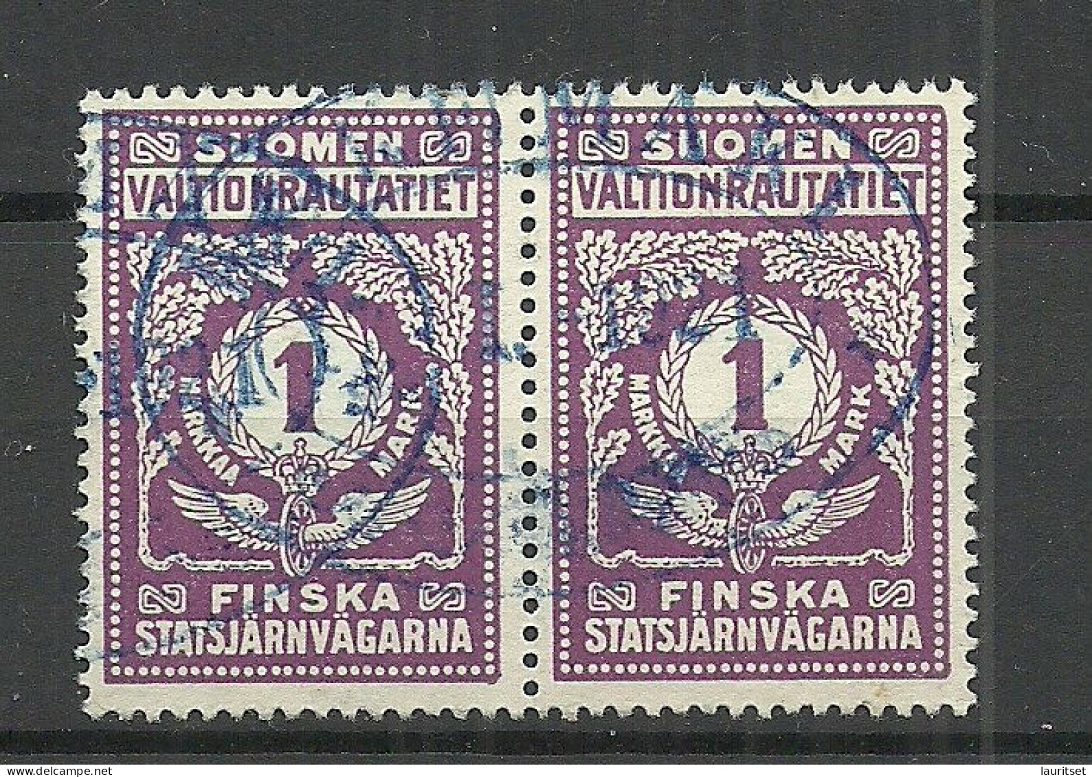 FINLAND FINNLAND 1918 Railway Stamp State Railway 1 MK As Pair O - Parcel Post