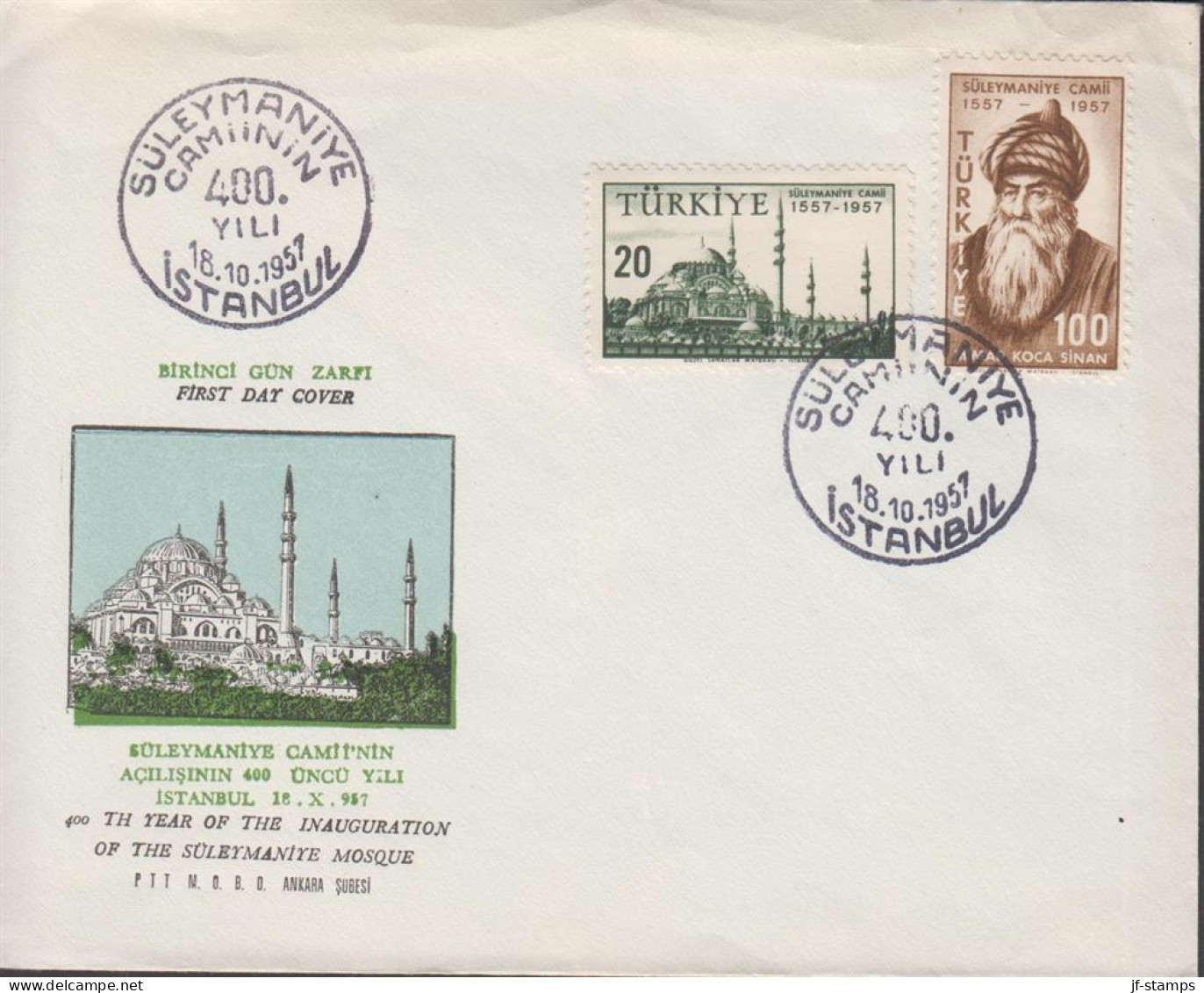 1957. TÜRKIYE. Musque Süleymaniye, Istanbul Complete Set  On FDC. Picture Of The Musque... (Michel 1528-1529) - JF442658 - Brieven En Documenten