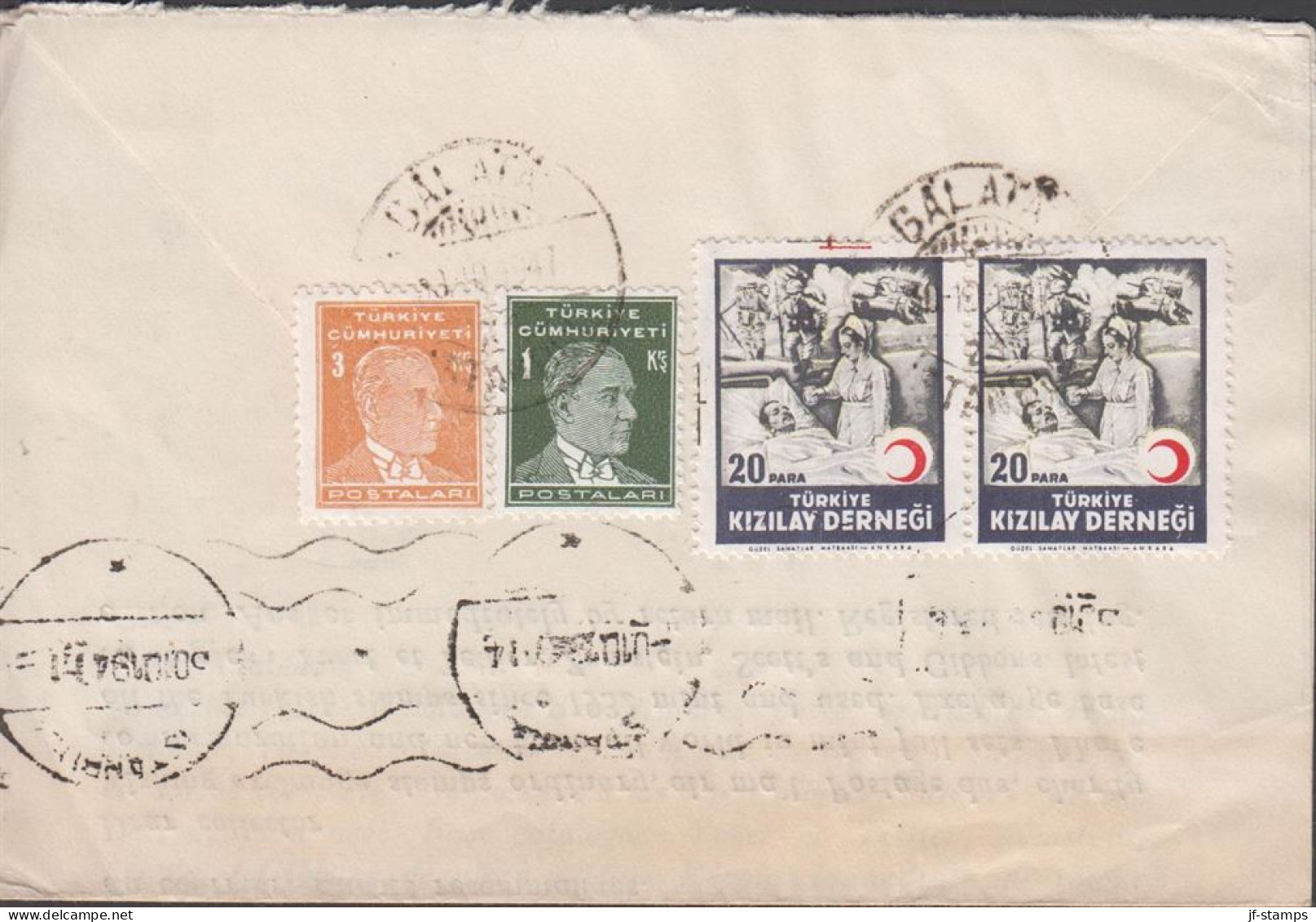 1947. TÜRKIYE. Cover To Sweden With 1 + 3 Krs Atatürk + Pair 20 PARA Charity Stamps Re... (Michel 1001+ C 93) - JF442679 - Ungebraucht