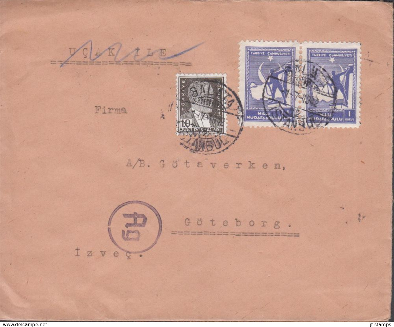 1942. TÜRKIYE. Censored Cover To Sweden With 10 Krs Atatürk + Pair 1 KURUS Charity Stam... (Michel 954+ C 61) - JF442703 - Nuevos