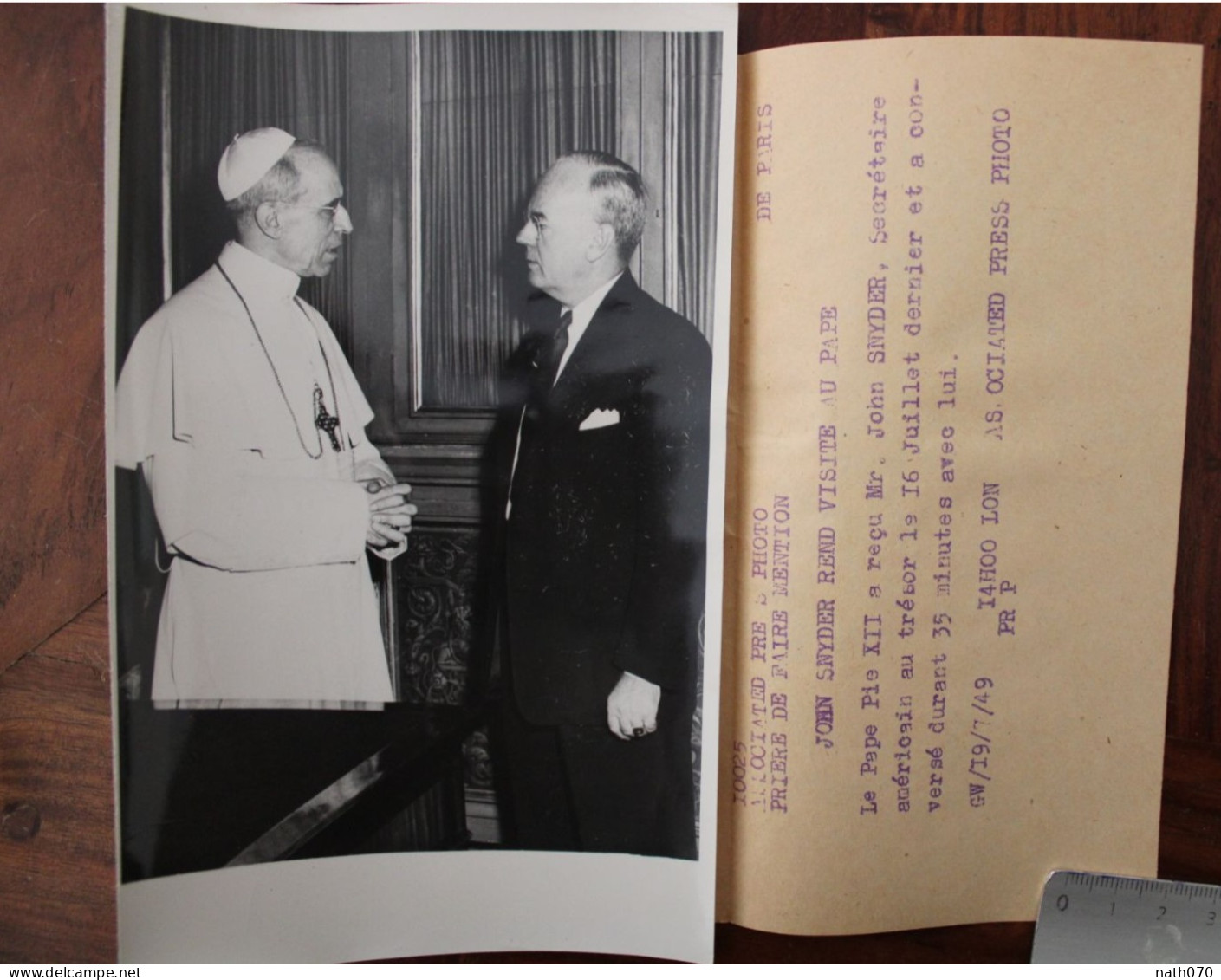 Photo 1949 Pape Pie XII Recevant Secrétaire Etat USA John Snyder Tirage Print Vintage Photographie Associated Press - Célébrités