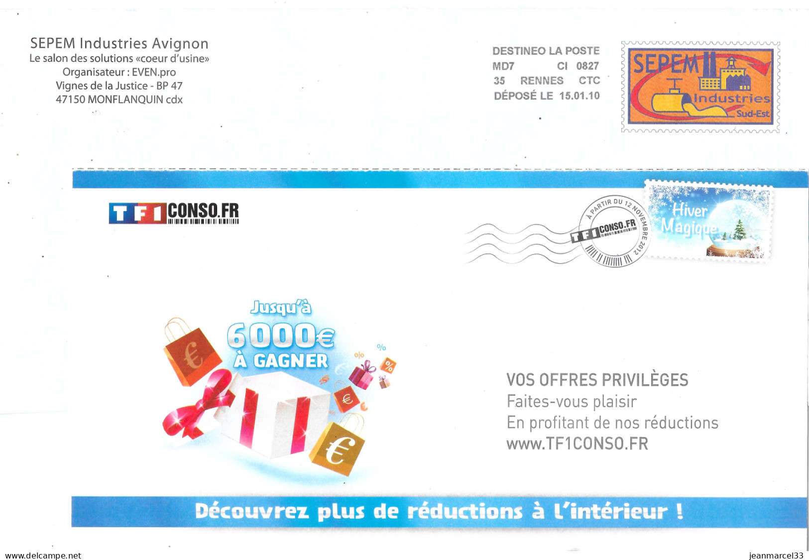 Lettres Affranchissement SEPEM Destinéo MD7  Du 15.01.10 Et Conso.FR - Private Stationery