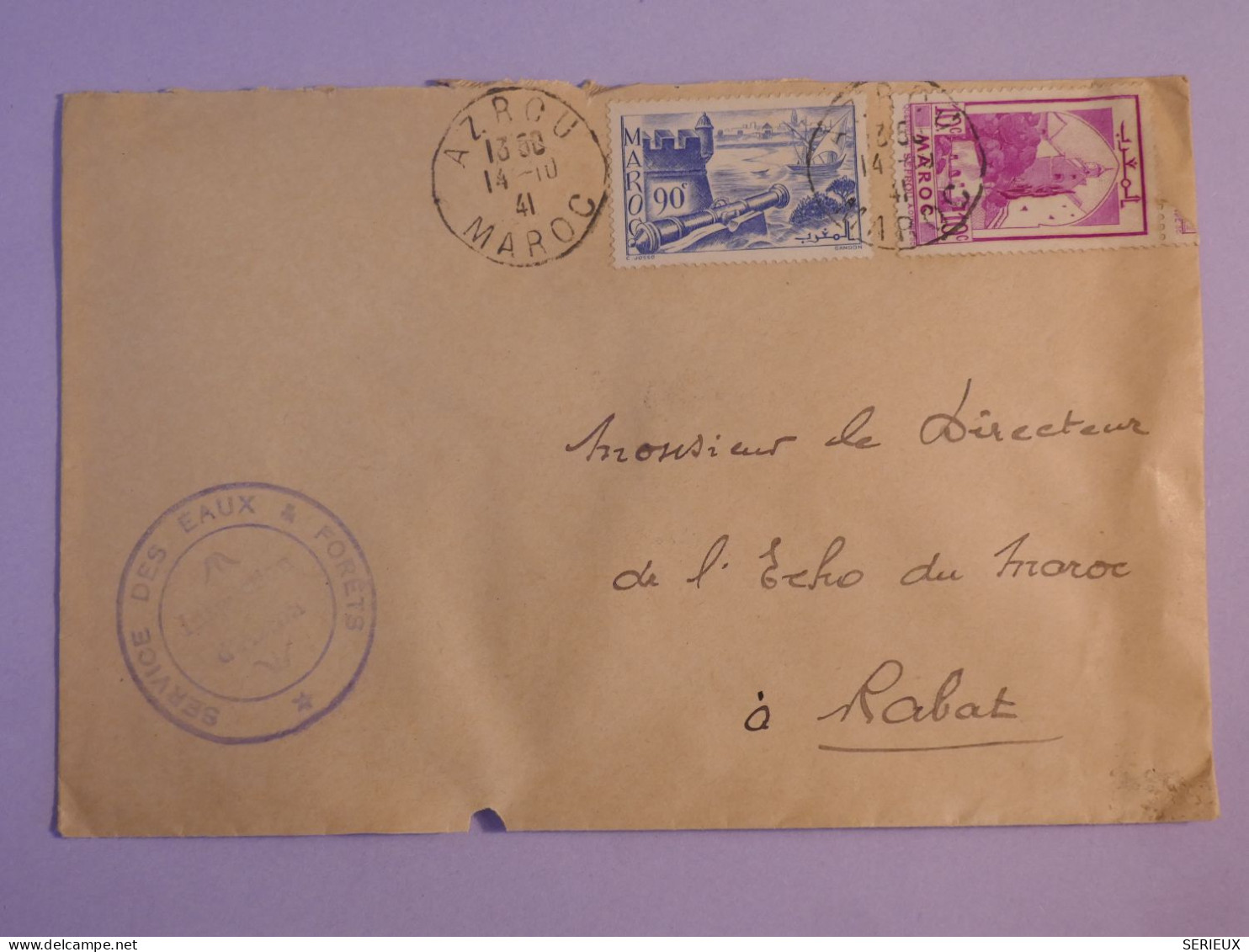 BX4 MAROC   BELLE LETTRE   1941   PETIT BUREAU AZROU A   RABAT    +   ++ AFFRANCH.  INTERESSANT +++ - Briefe U. Dokumente