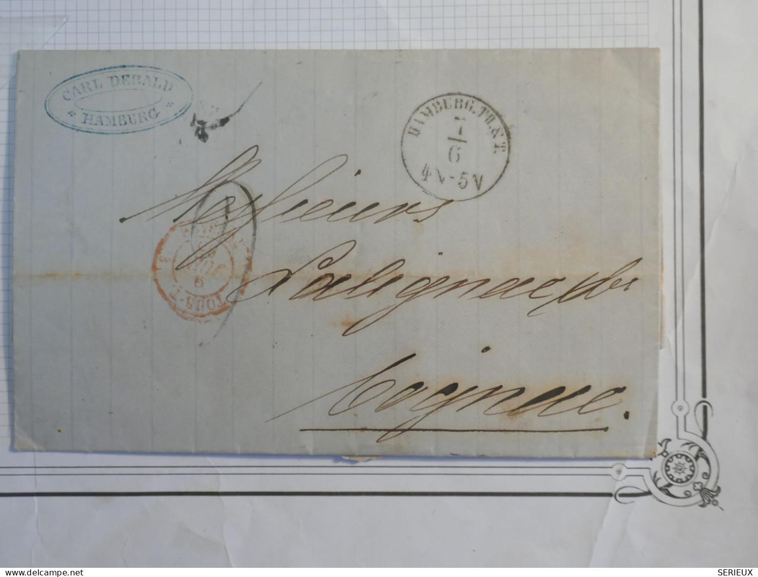 BX4 ALLEMAGNE   BELLE LETTRE 1865 HAMBOURG  A  COGNAC ? VIA BORDEAUX   + AFFRANCH.  INTERESSANT +++ - Altri & Non Classificati