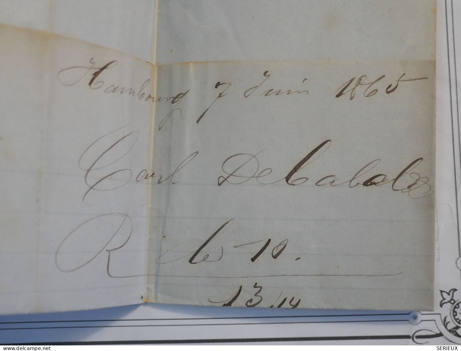 BX4 ALLEMAGNE   BELLE LETTRE 1865 HAMBOURG  A  COGNAC ? VIA BORDEAUX   + AFFRANCH.  INTERESSANT +++ - Other & Unclassified