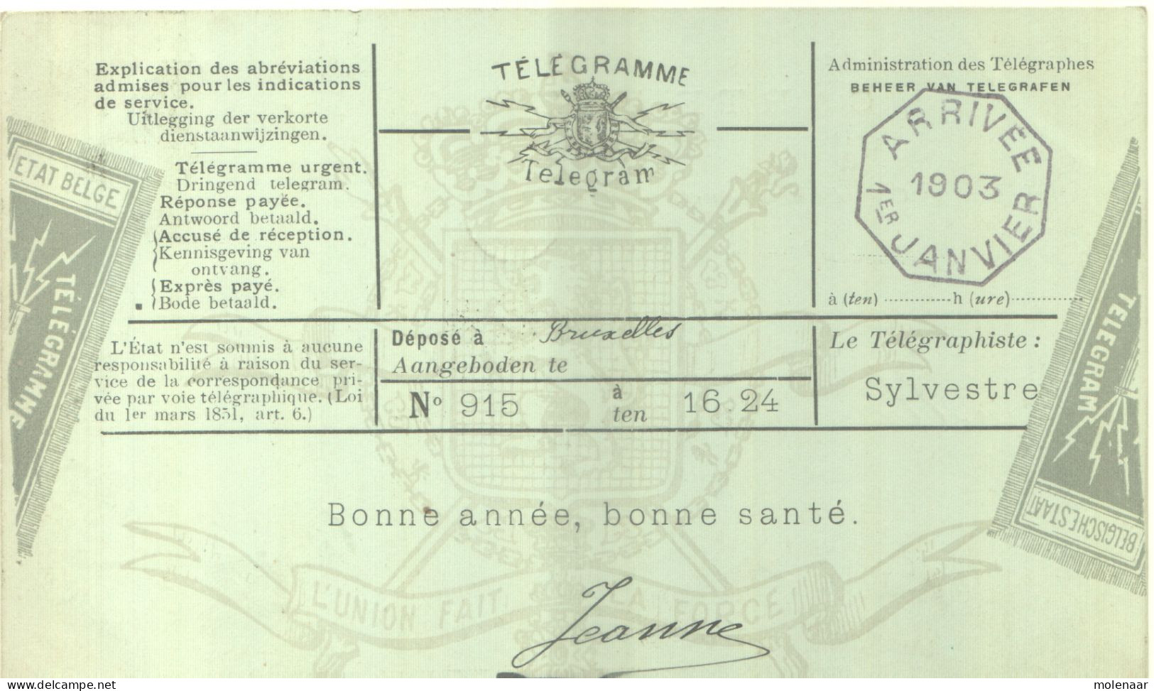 Belgie Telegram Ui 1903 (12019) - Telegrams