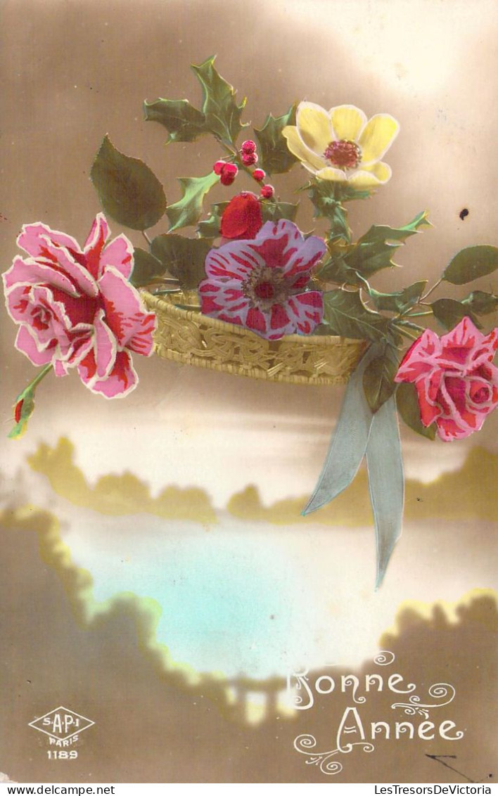 NOEL - Nouvel An - Fleur Multicolore - Carte Postale Ancienne - Neujahr