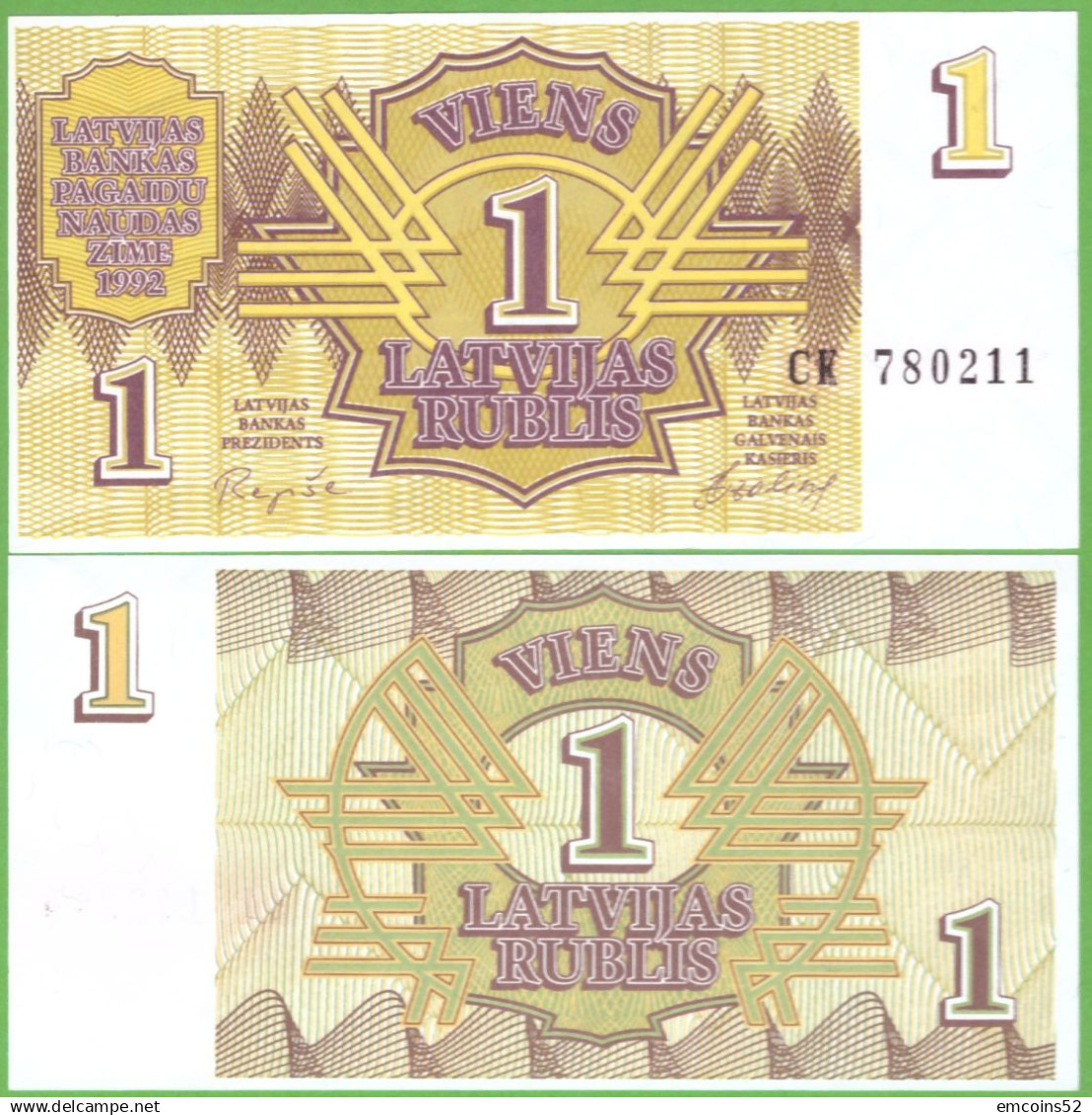 LATVIA 1 RUBLIS 1992 P-35  UNC - Letland