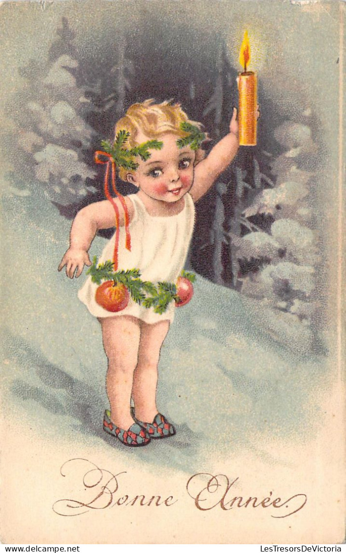 NOEL - Nouvel An - Illustration - Enfant En Chaussons Dans La Neige - Carte Postale Ancienne - Neujahr