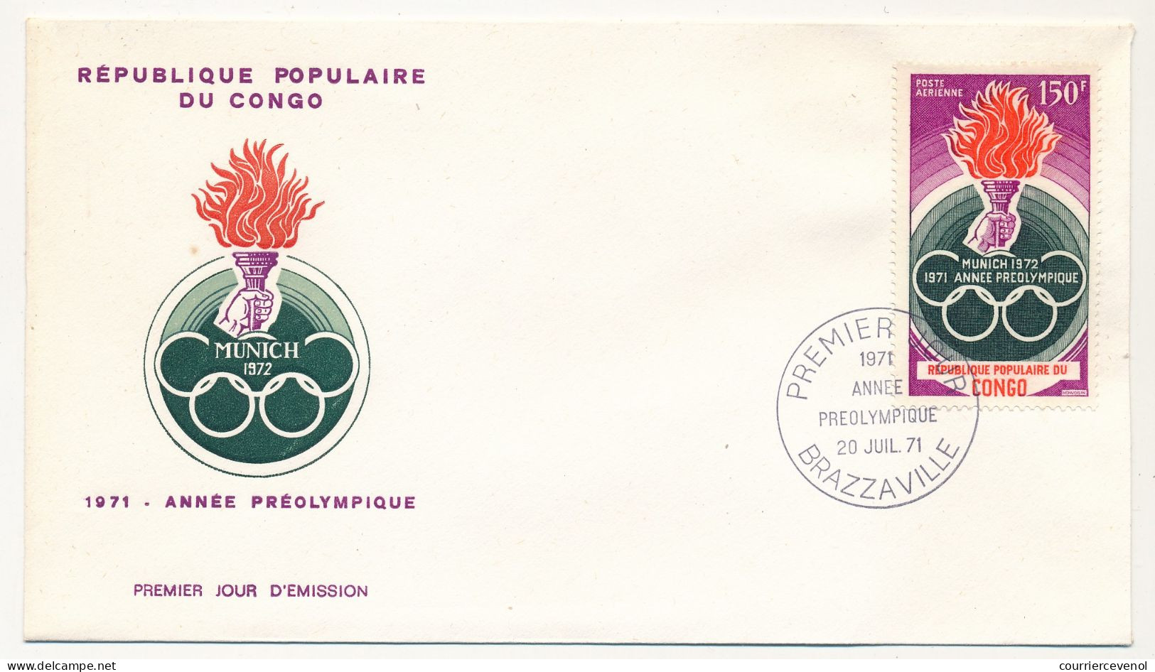 Rep Pop Du CONGO - 2 Env FDC - Munich 1972 / 1971 Année Préolympique (Poste Aérienne) - Brazzaville - 20 Juillet 1971 - FDC