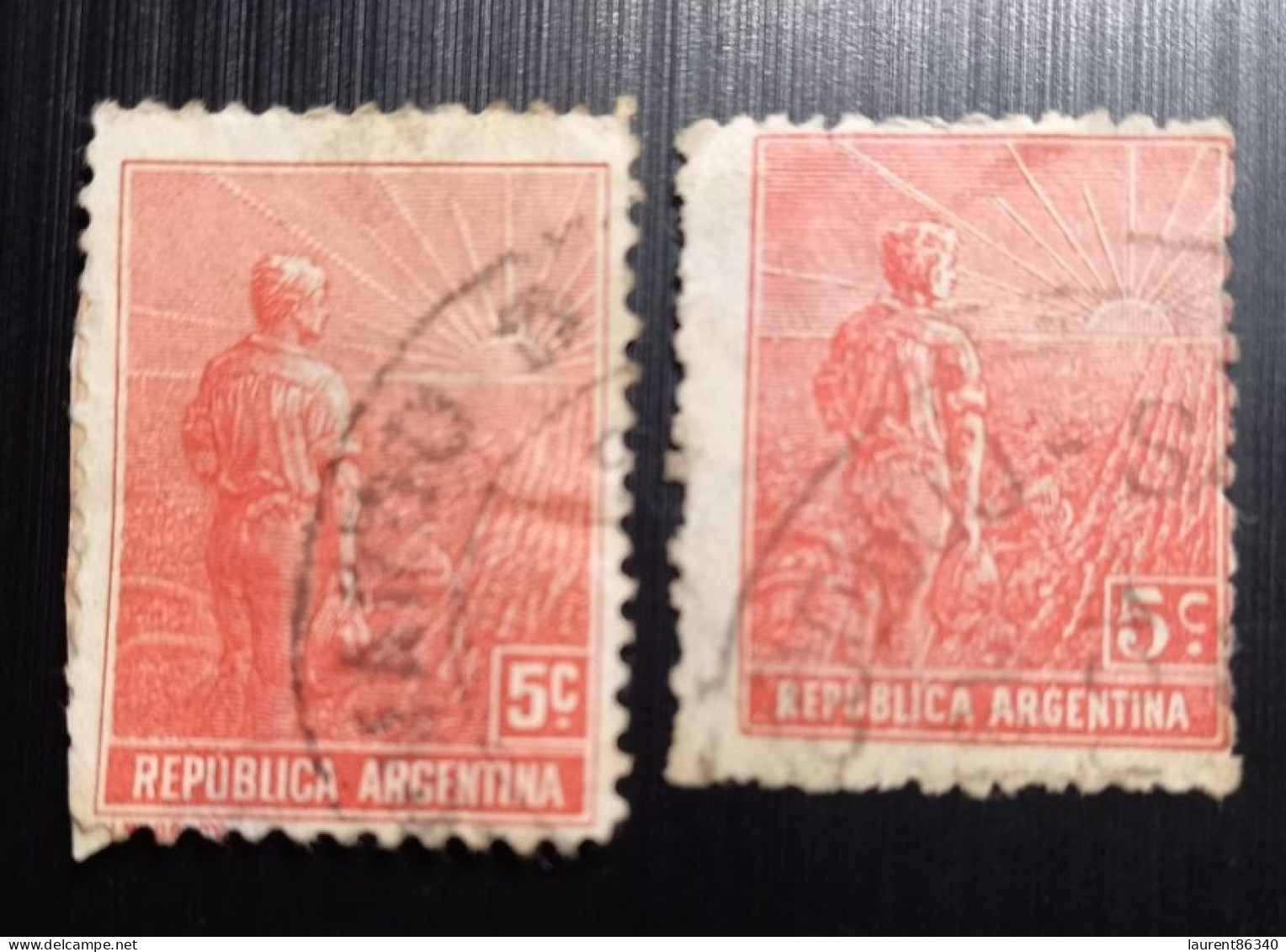 Argentine 1911 Farmer And Rising Sun – Paysan  5C  Modèle: J. M. Lubary & 5C 1912 - Lot 2 Timbres Oblitérés - Gebraucht