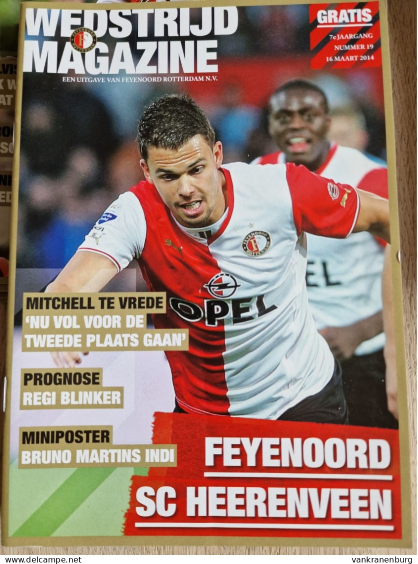 Programme Feyenoord - SC Heerenveen - 16.3.2014 - Eredivisie - Holland - Programm - Football - Poster Bruno Martins Indi - Livres