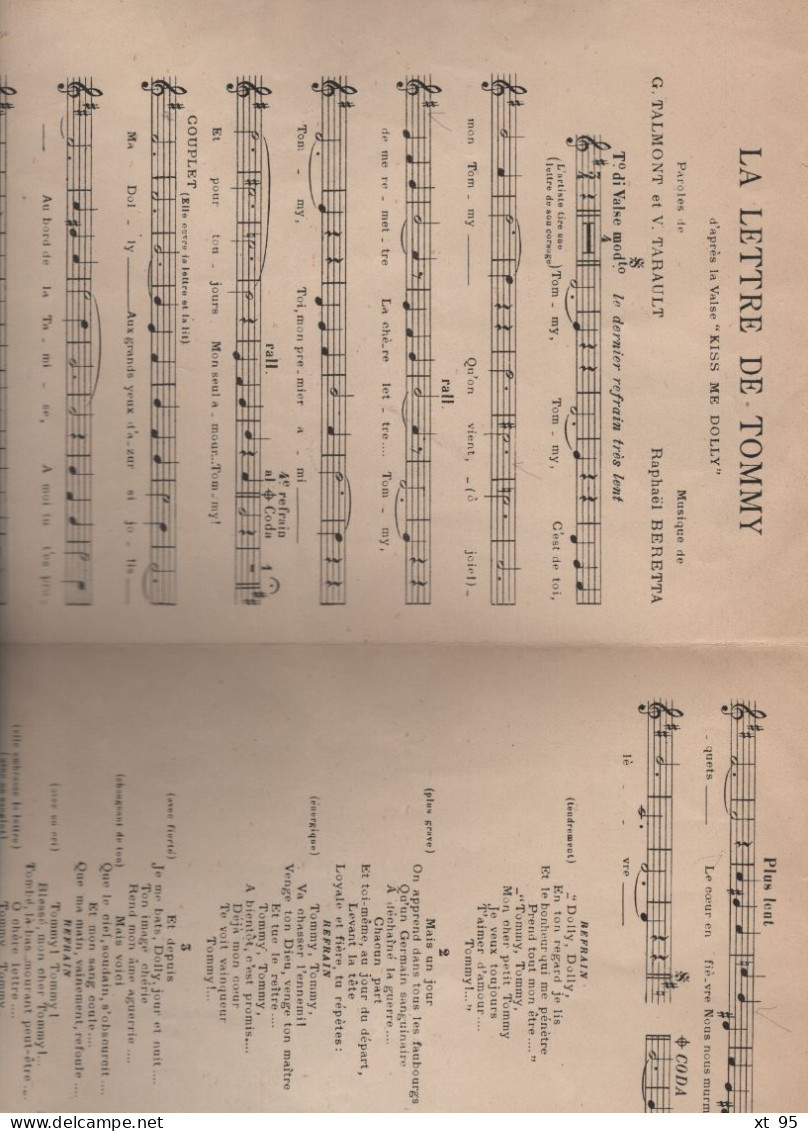Partition - La Lettre De Tommy - Raphael Beretta - Partitions Musicales Anciennes