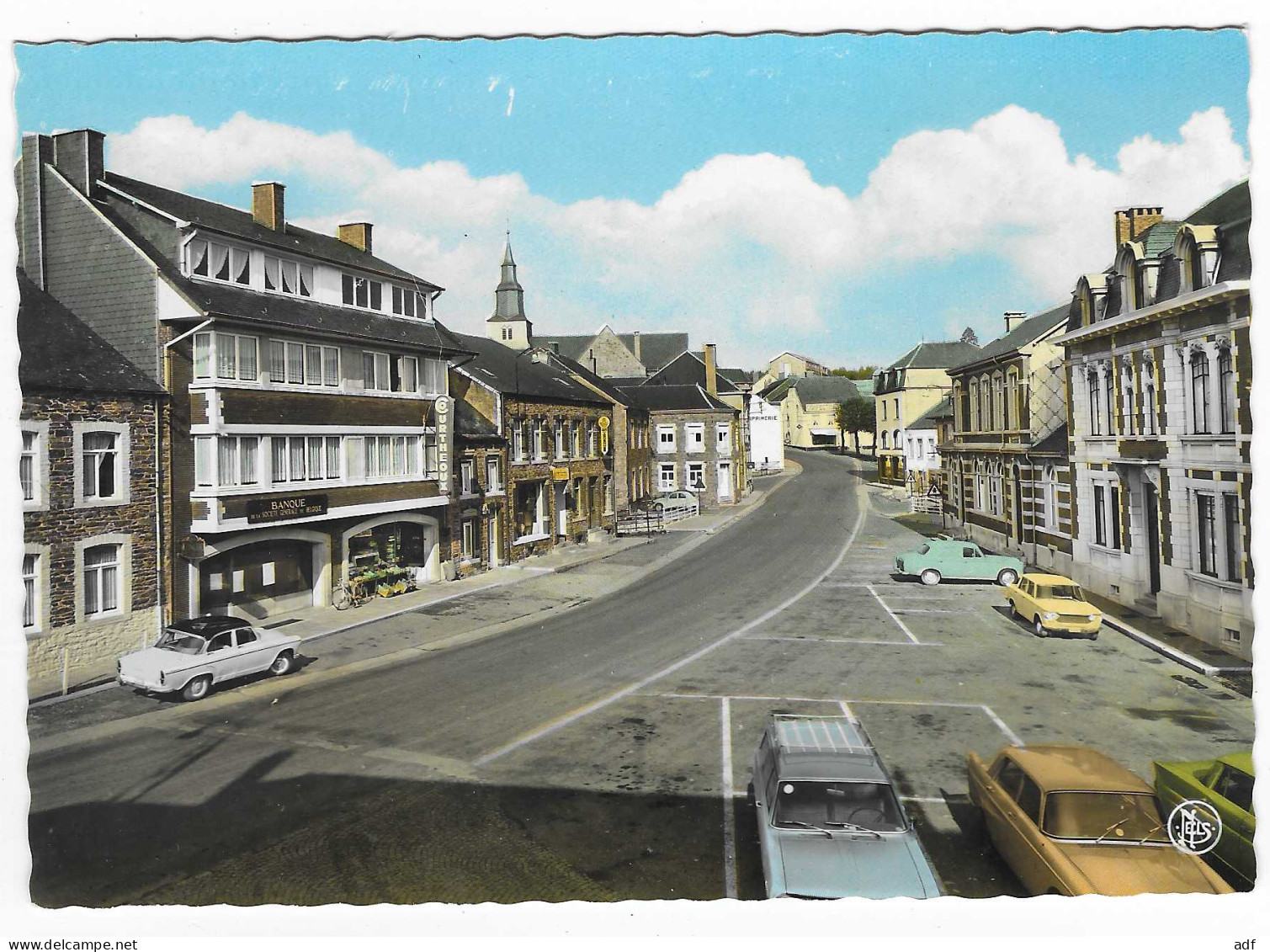 CPSM COLORISEE GEDINNE, AUTOS VOITURES ANCIENNES SUR LA GRAND' PLACE, BELGIQUE - Gedinne