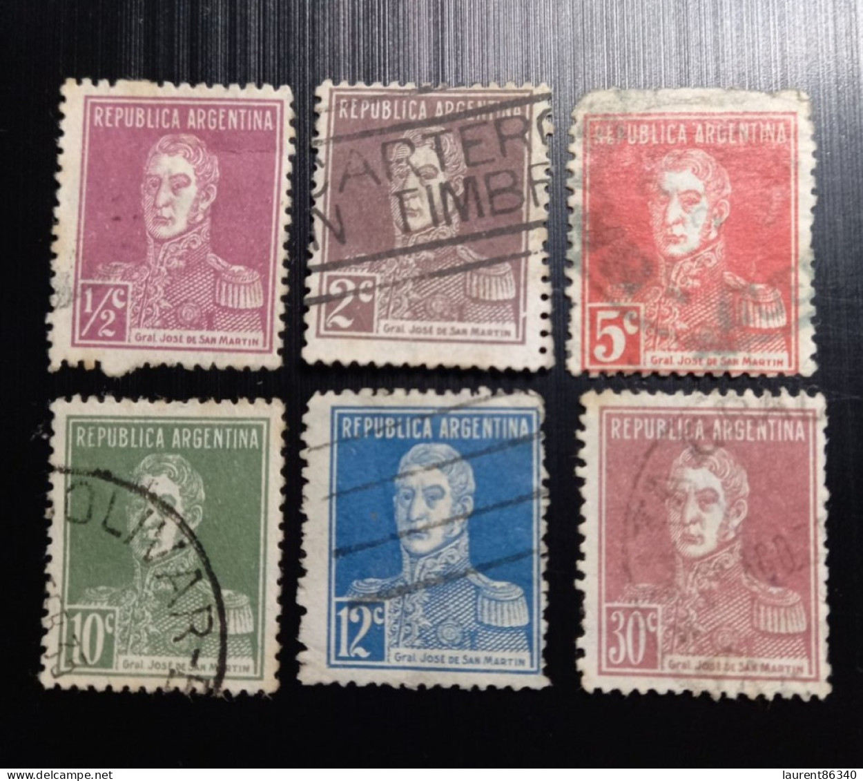 Argentine 1923 Definitive Issues - General San Martin, With Period After Value Lot 6 Timbres - Gebraucht