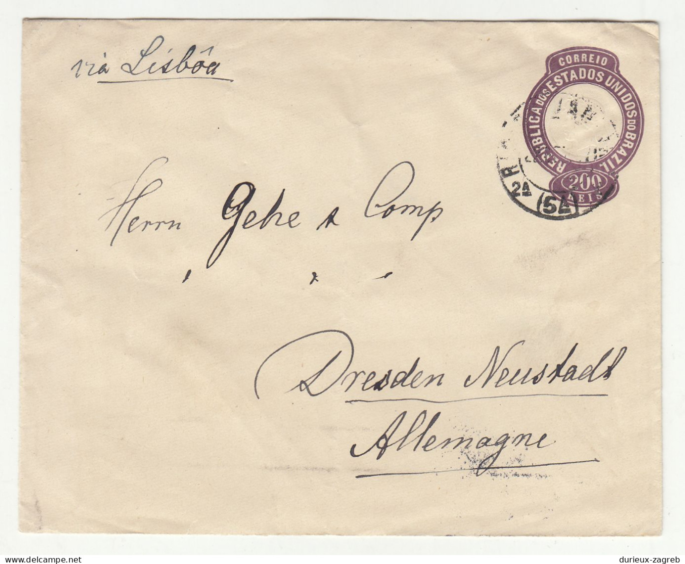 Brazil 200 Reis Postal Stationery Letter Cover Posted 1898 To Dresden B230801 - Entiers Postaux