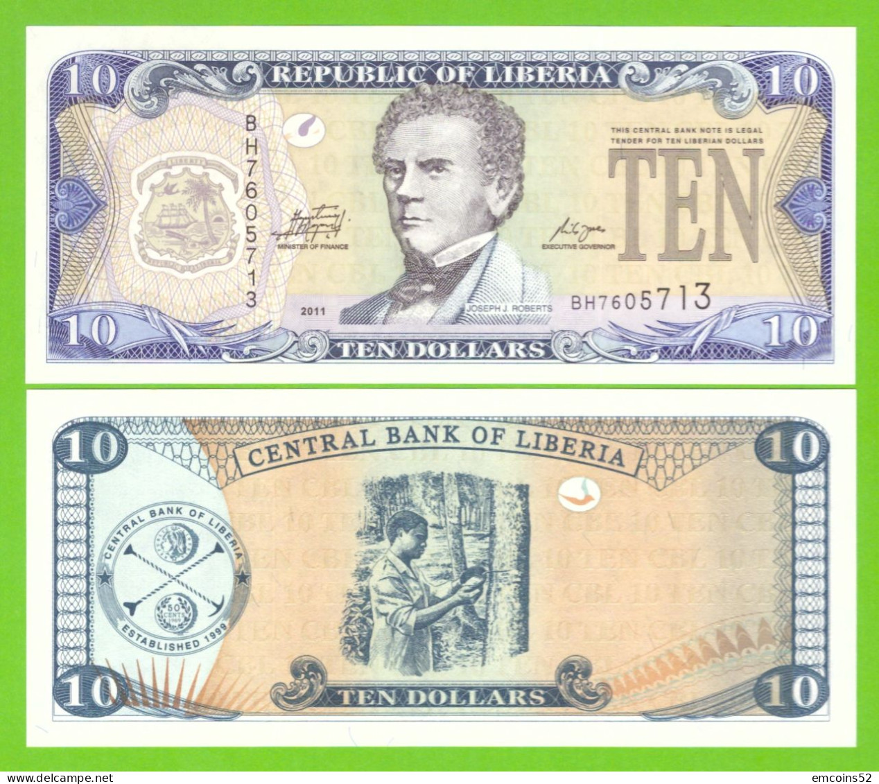 LIBERIA 10 DOLLARS 2011 P-27f  UNC - Liberia