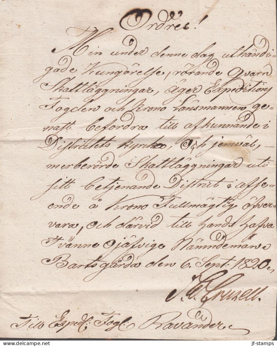 1820. ÅLAND. Interesting Crown-letter From BARTSGÅRDA To NÄS 6. September 1820. Interesting Contents Re Ta... - JF535898 - Lettres & Documents