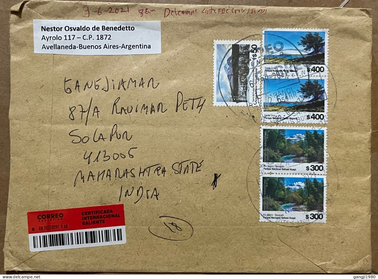 ARGENTINA 2021, COVER CORONA EPEDEMIC, REACH AFTER 2 MONTH, REO NEGRO & SANTA CRUZ MOUNTAIN, NATURE, WATER, PARK, USED T - Lettres & Documents