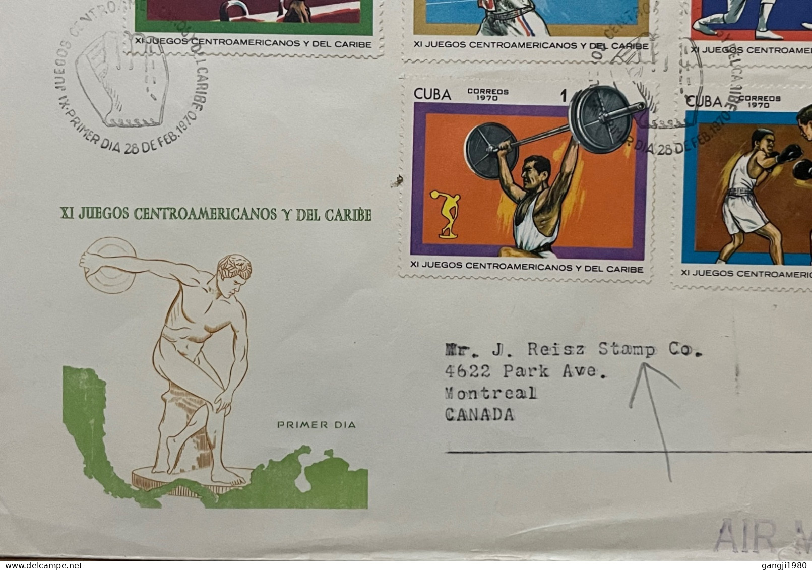 CUBA 1970, FDC COVER TO USED TO CANADA, REISZ STAMP CO, ILLUSTRATE GAME, SPORT, BOXING, WEIGHT LIFTING, FENCING, GYMNAST - Covers & Documents