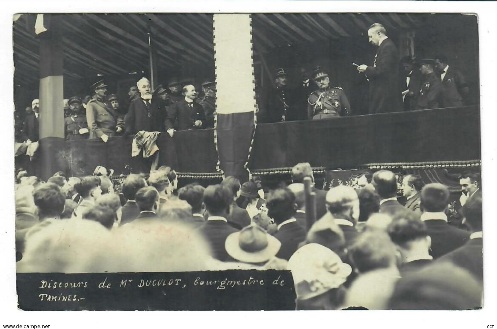 Tamines  Sambreville   CARTE PHOTO  Discours De Mr Duculot  Bourgmestre De Tamines  + Vue Générale De La Tribune - Sambreville