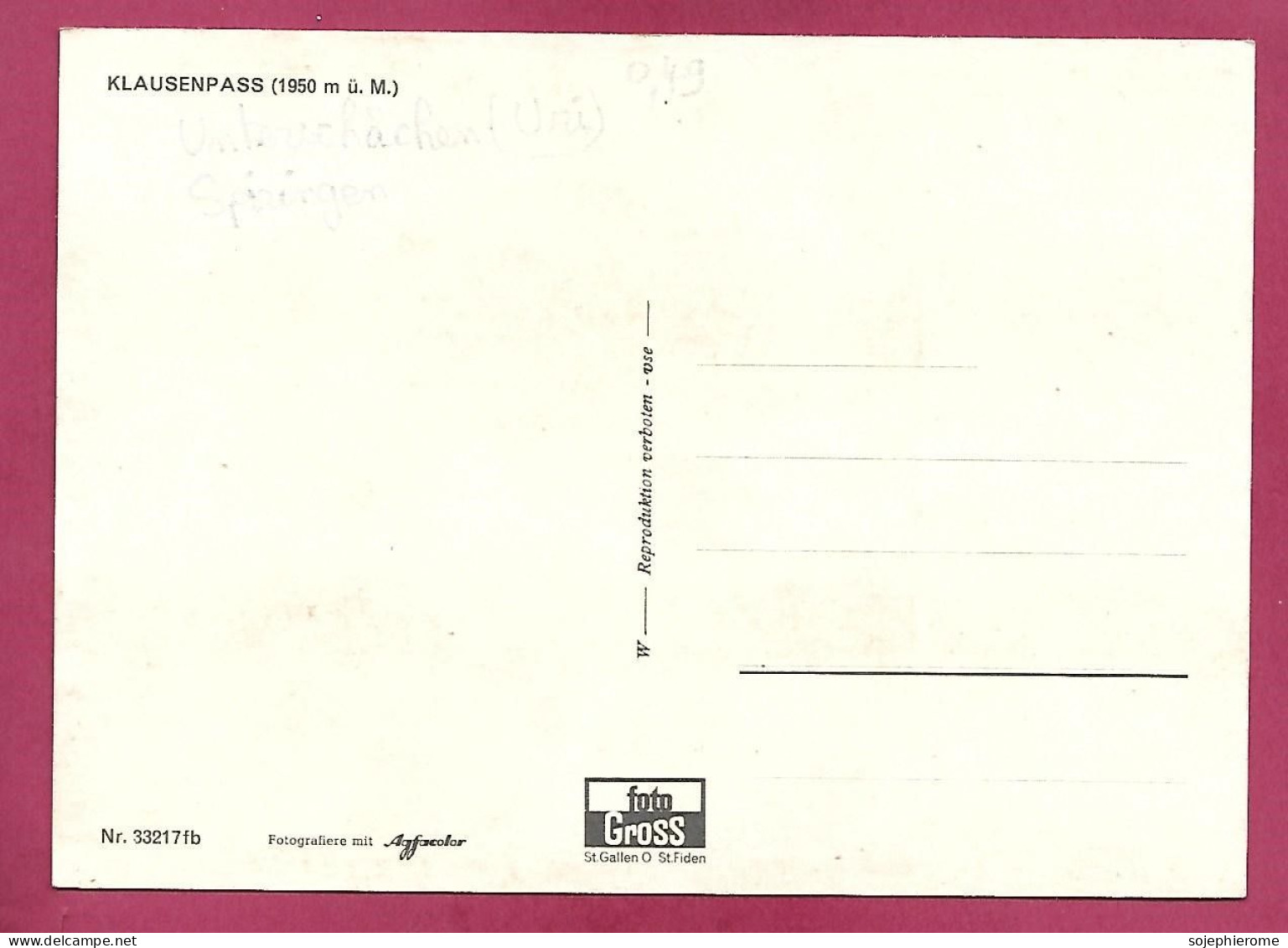 Unterschächen Spiringen (Uri) 2scans Klausenpass (1950 M ü. M.) - Spiringen