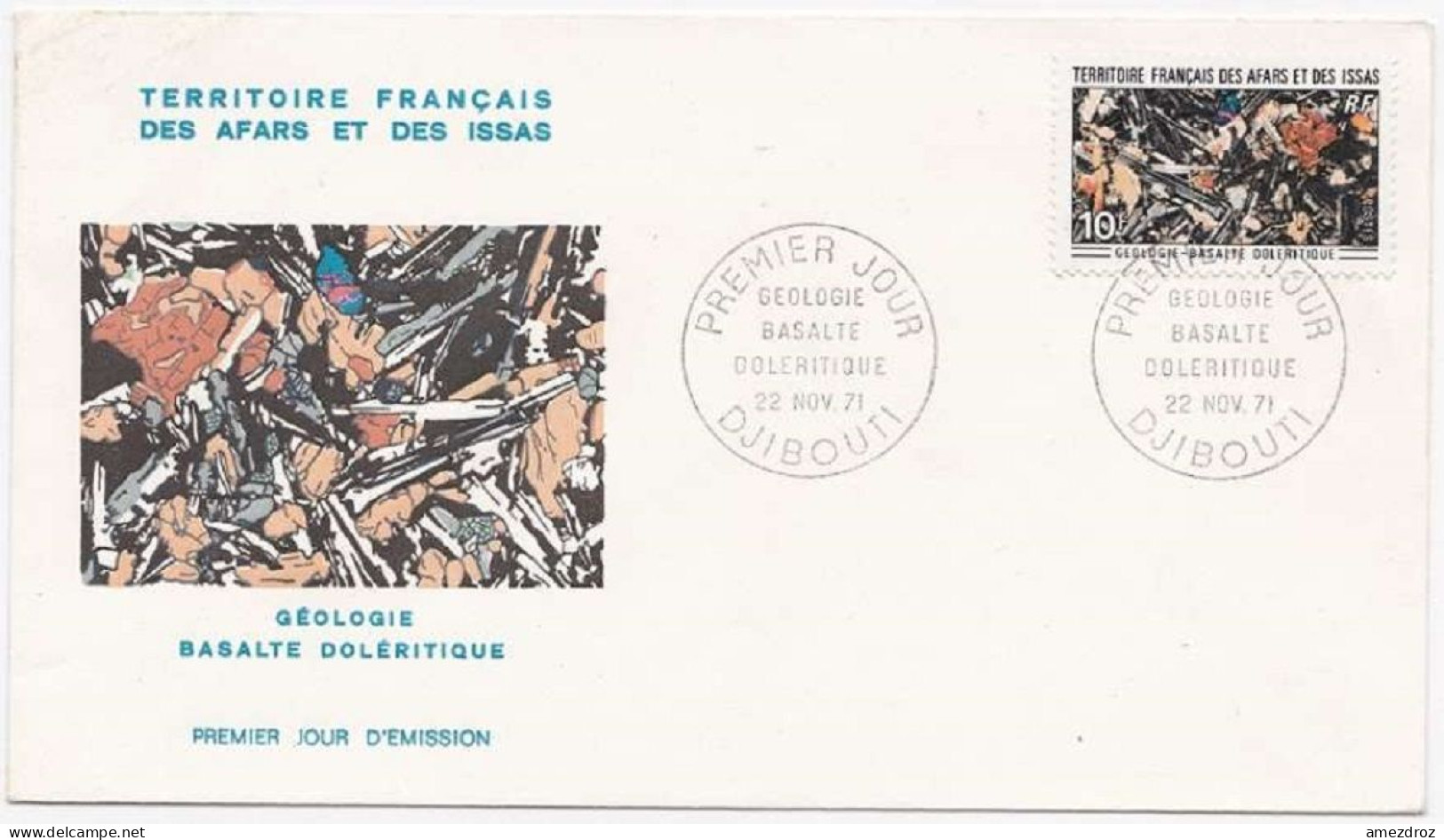 Afars Et Issas 1971 FDC Premier Jour Géologie Basalte Doléritique (1) - Cartas & Documentos