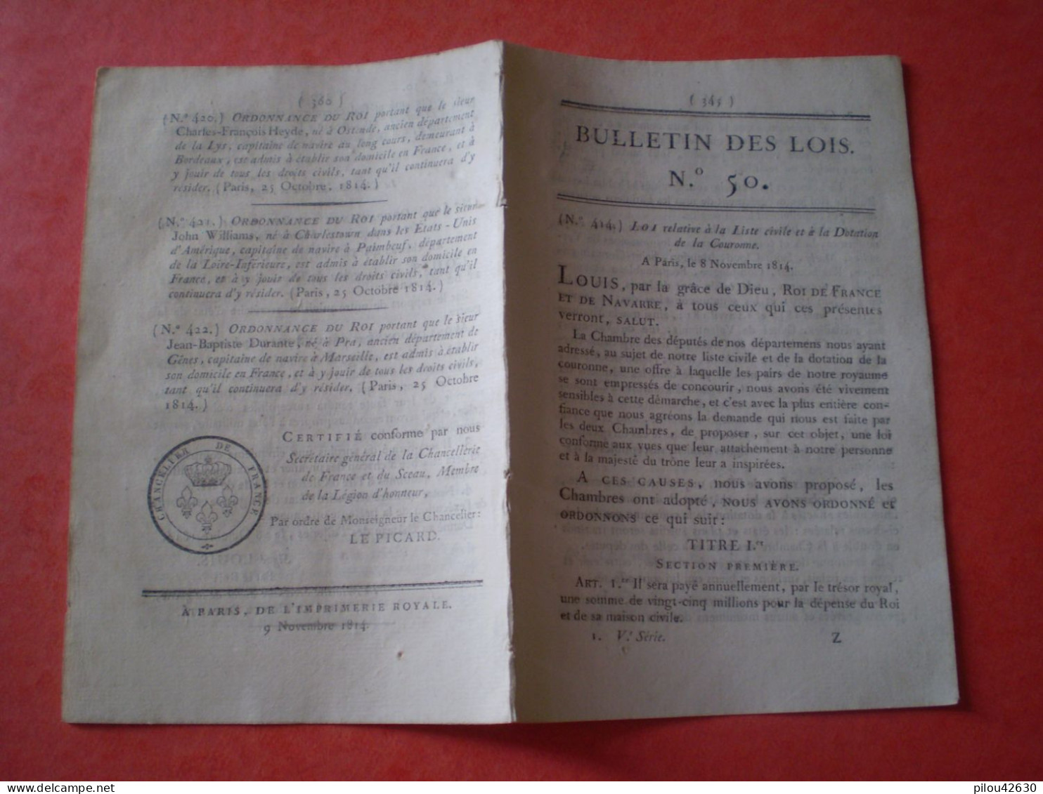 1814: Division Département Mont Blanc; Profession De Boulanger à Dunkerque; Comte De Ségur; Dissolution Cie De Pionniers - Decreti & Leggi