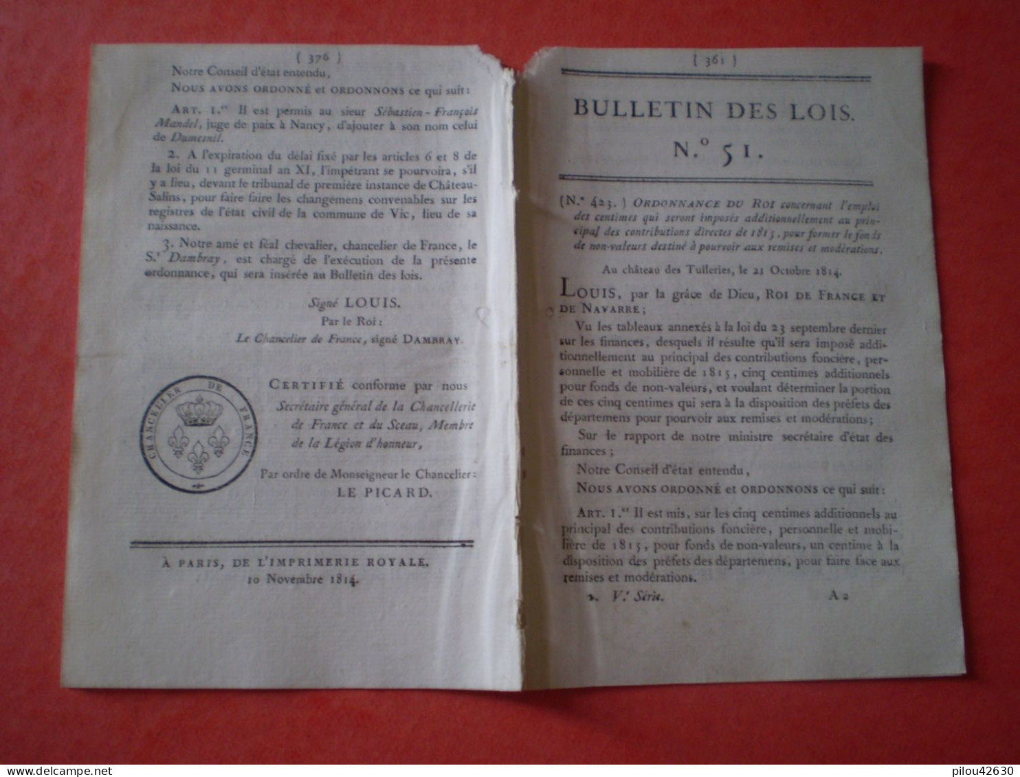 1814: Règlement De La Profession De Boulanger à St Germain En Laye, Le Mans, Aix En Provence.. - Decreti & Leggi