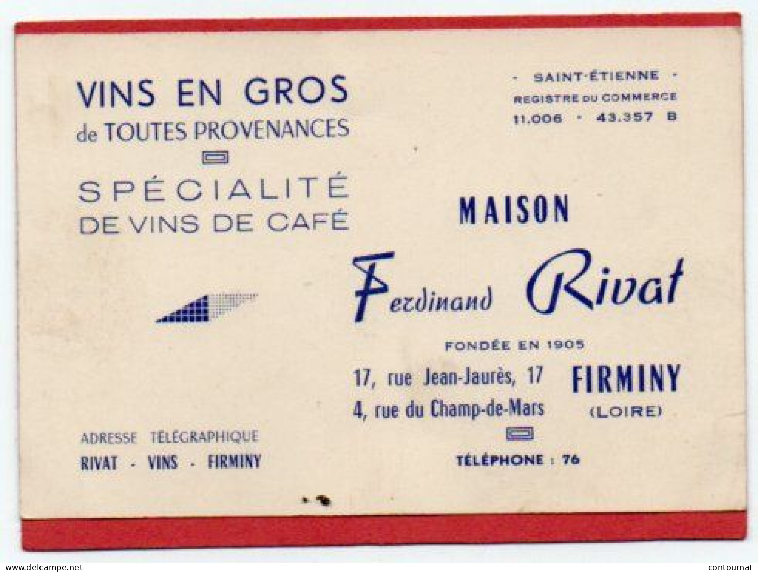 Carte De Visite 42 LOIRE FIRMINY Vins En Gros Ferdinand RIVAT  - F1 - Cartes De Visite