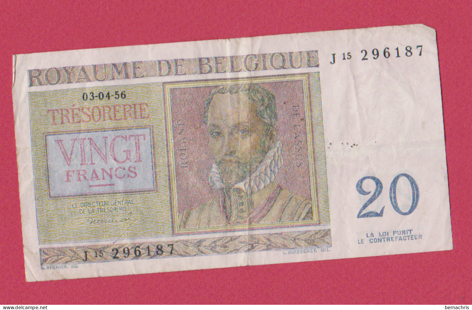 ROYAUME DE BELGIQUE - Tresorerie - 20 FRANCS . 03-04-1956 . - 20 Francs