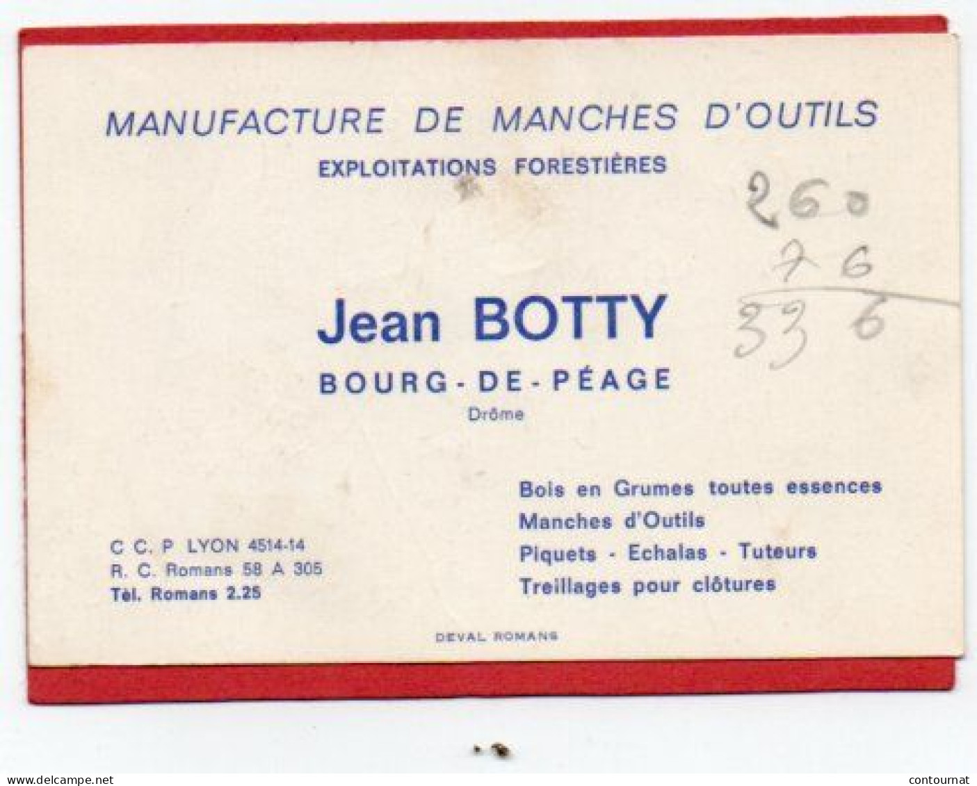 Carte De Visite 26 DROME BOURG DE PEAGE Manufacture De Manches D'outils Jean BOTTY  - F3 - Cartes De Visite
