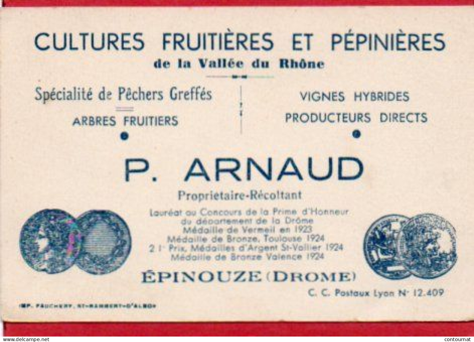 Carte De Visite 26 DROME EPINOUZE Cultures Fruitières Et Pépinières P.ARNAUD  - F3 - Cartes De Visite