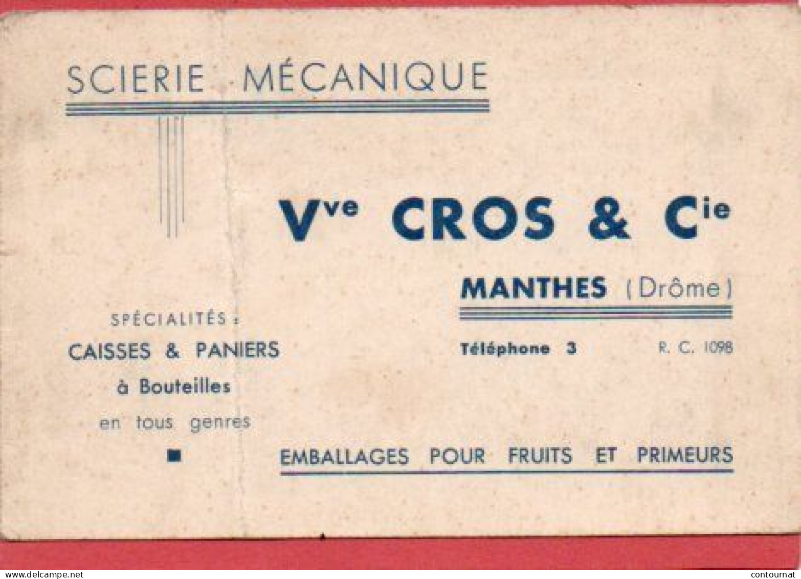 Carte De Visite 26 DROME MANTHES Scierie CROS - F3 - Cartes De Visite