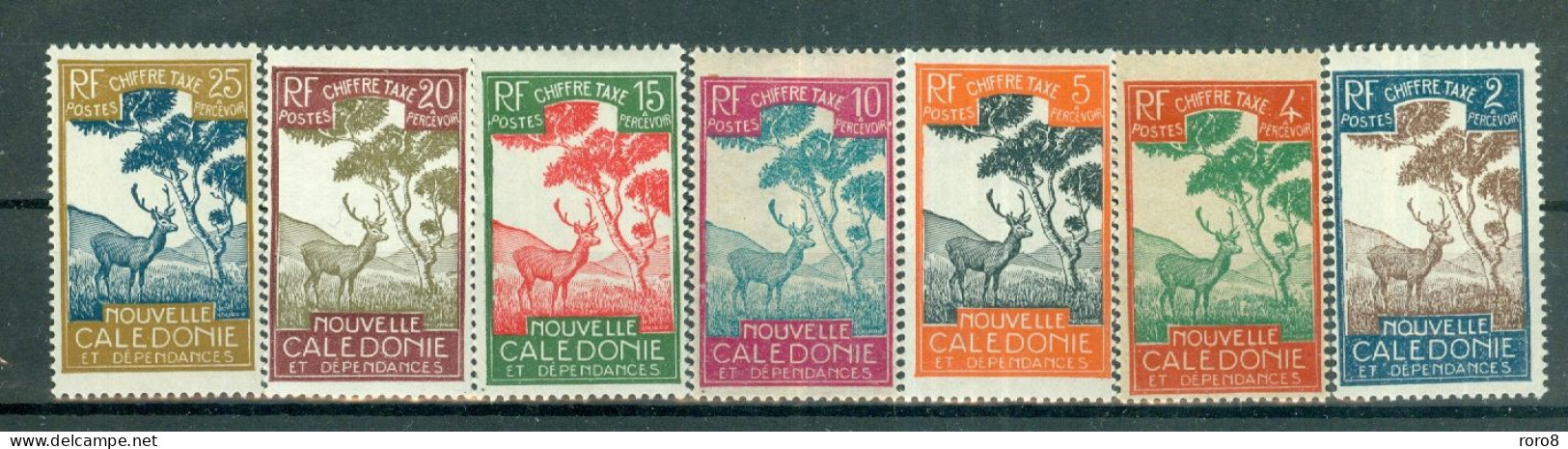 NOUVELLE-CALEDONIE - Timbres-taxe N°26* à 38* MH Trace De Charnière SCAN DU VERSO. Cerf Et Niaouli. - Portomarken