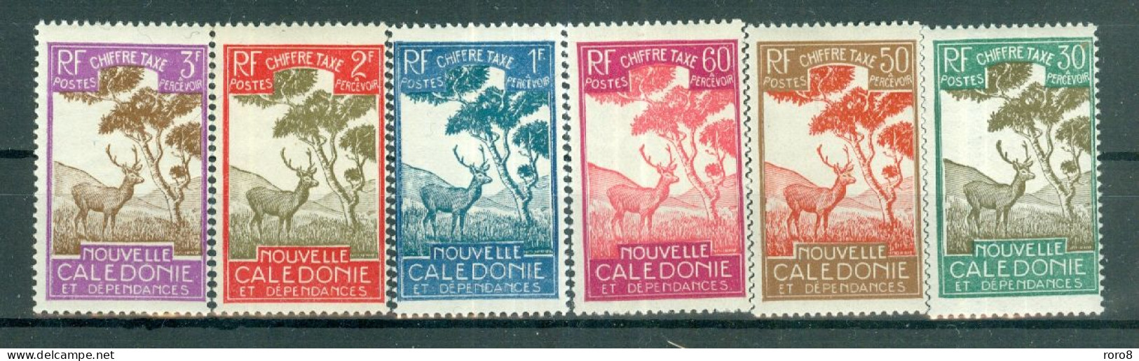 NOUVELLE-CALEDONIE - Timbres-taxe N°26* à 38* MH Trace De Charnière SCAN DU VERSO. Cerf Et Niaouli. - Strafport