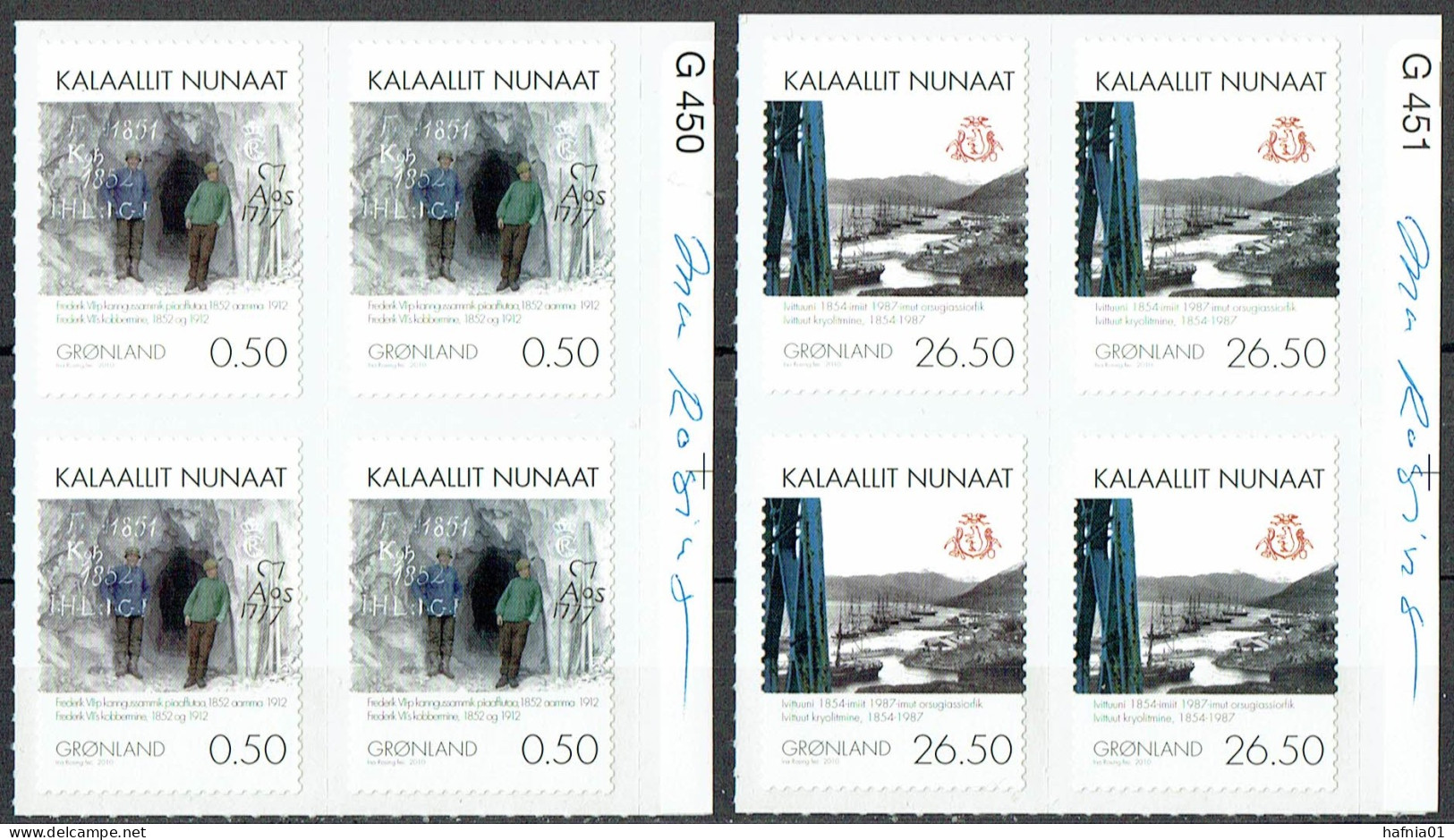 Greenland 2010.  Mining Michel  567 - 568 Plate Blocks MNH. Signed. - Blocs